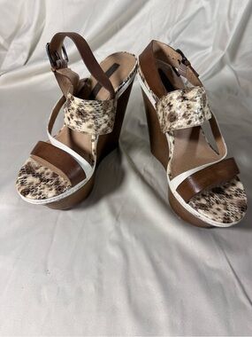 Modern Vintage Brown Snake-Print Platform Wedge Sandals